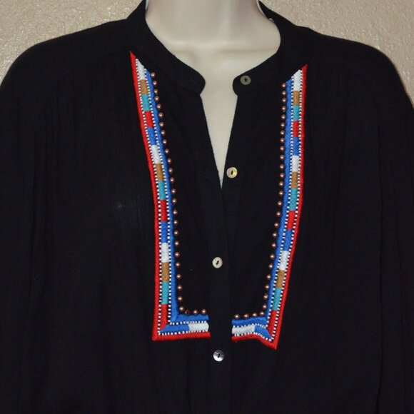 NWOT Sz S/M Piper by Townsen Black Gauze Long Sleeve Drawstring Waist Dress - Picture 2 of 7